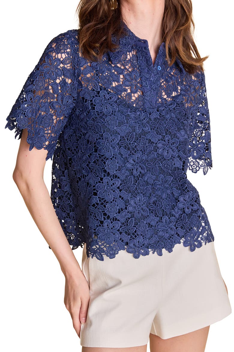 Lace Collar Shirt, Alternate, color, NAVY