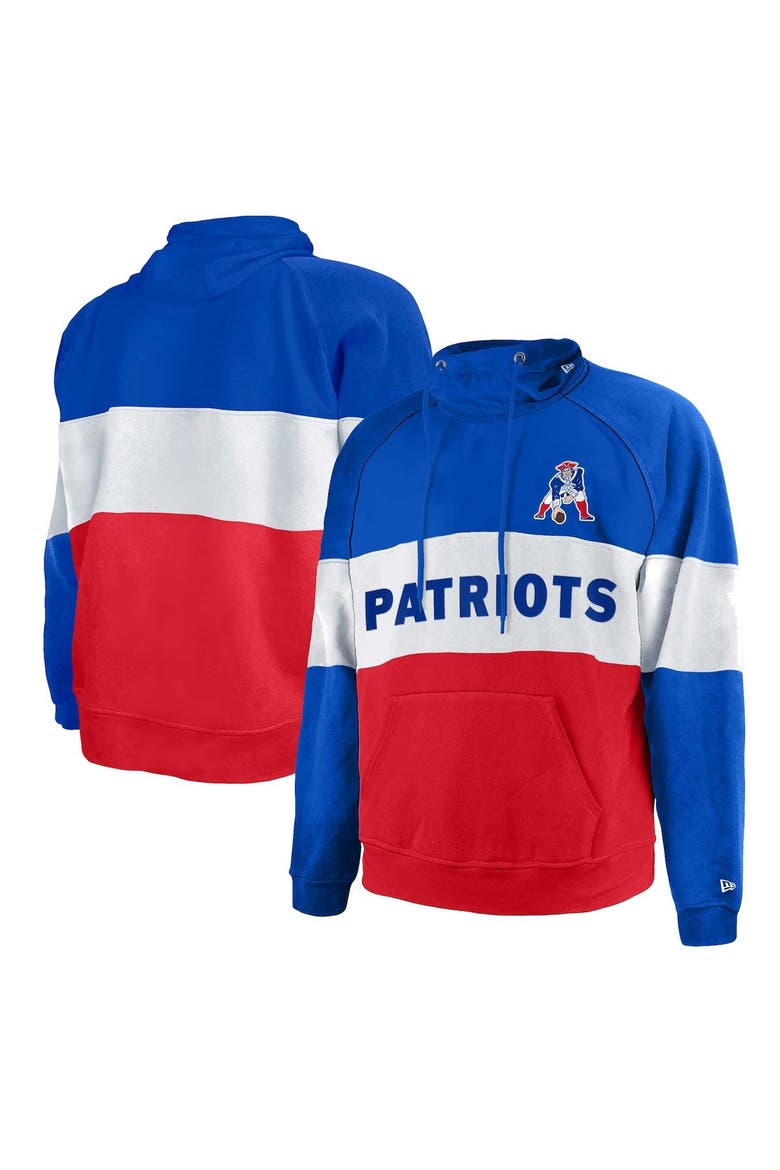 Men's New Era Royal/Red New England Patriots Big & Tall Throwback Colorblock Fleece Raglan Pullover Hoodie, Main, color, Red