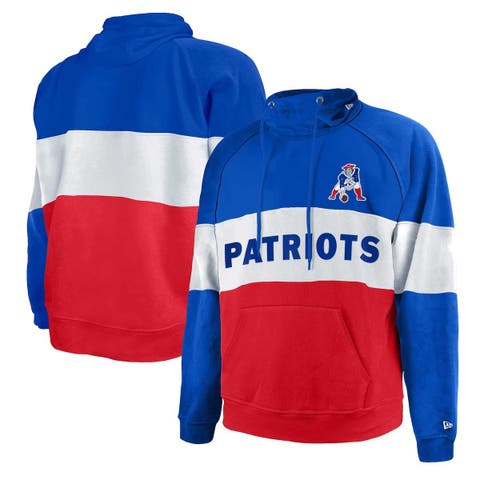 Men's New Era Royal/Red New England Patriots Big & Tall Throwback Colorblock Fleece Raglan Pullover Hoodie