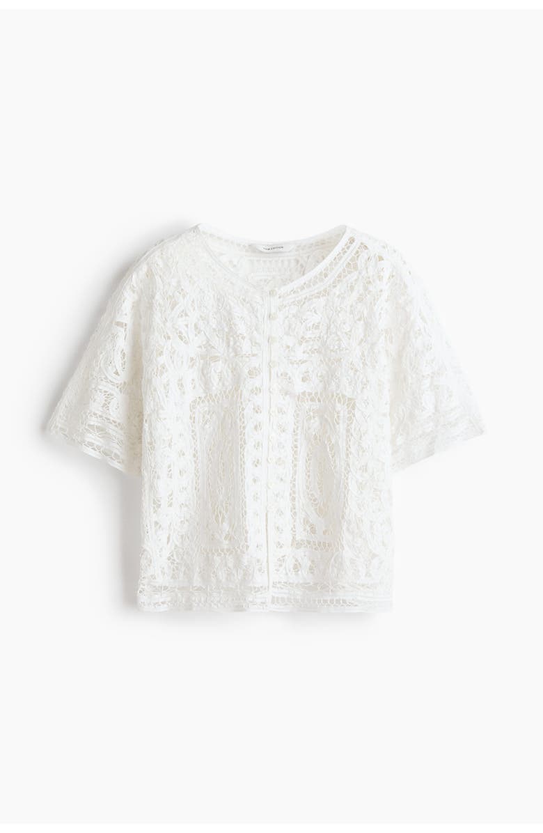 H&M Oversized crochet-look blouse, Alternate, color, White