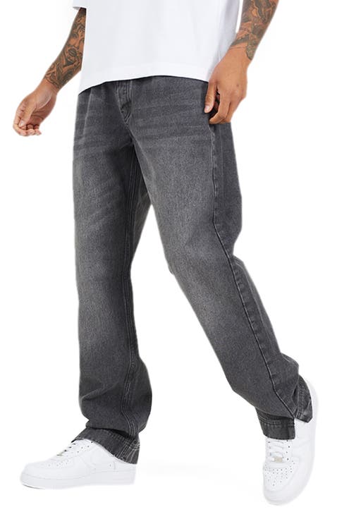Wide Fit Split Hem Long Denim Jeans
