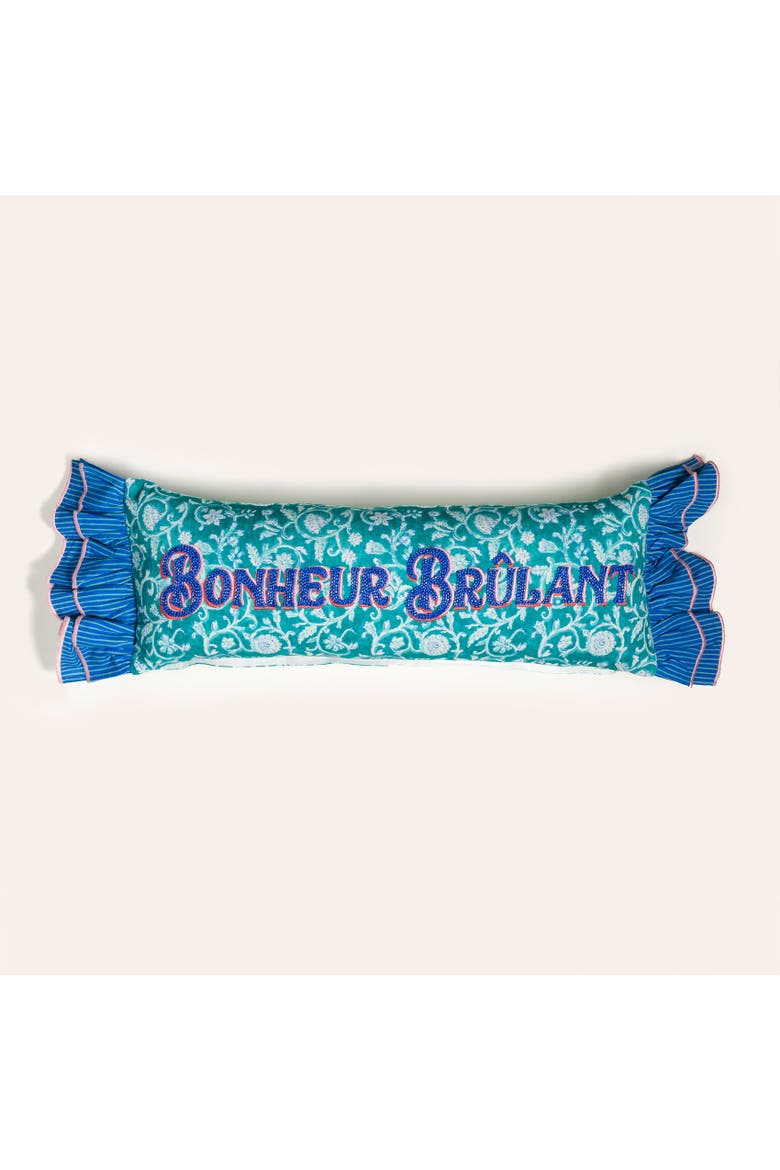 Ghuni Bonheur Ruffled Embroidered 100% Cotton Home Accent, Main, color, Blue