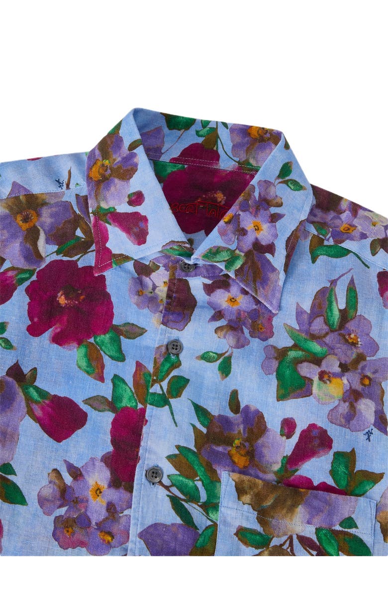 Robert Talbott Morgan Printed Floral Linen Short Sleeve Shirt, Alternate, color, Blue