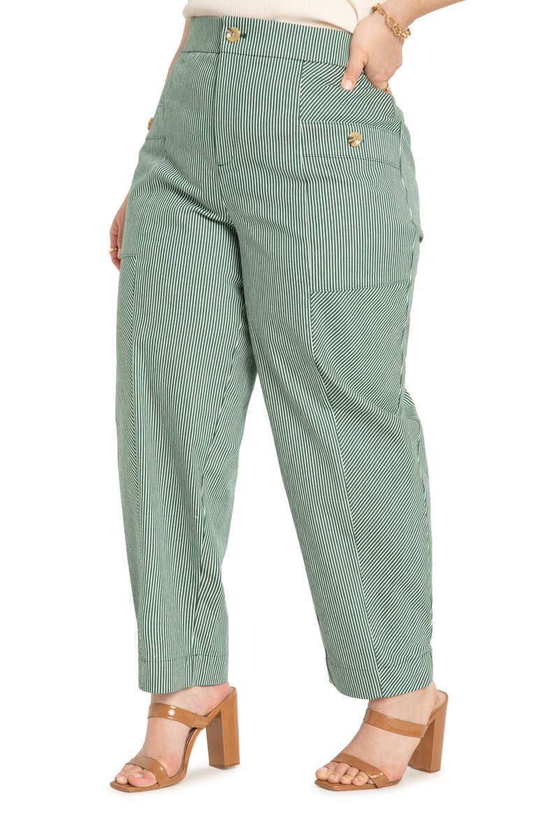 ELOQUII Stripe Cotton Blend Straight Leg Pants, Main, color, 
