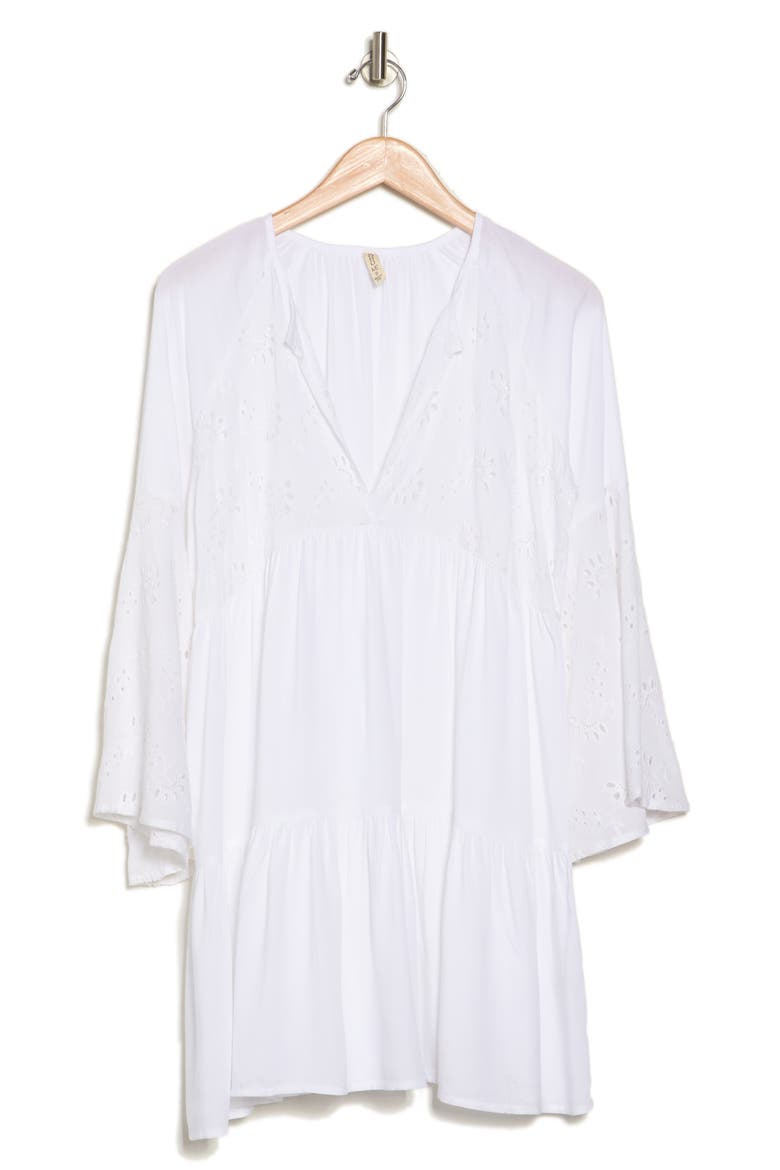 Eyelet Bell Sleeve Tunic, Alternate, color, WHITE