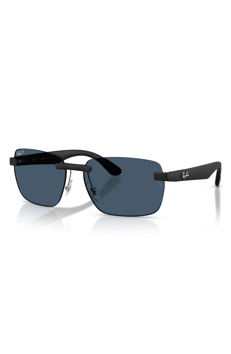 Ray-Ban 59mm Polarized Rimless Sunglasses, Alternate, color, Sand Black / Polar Blue