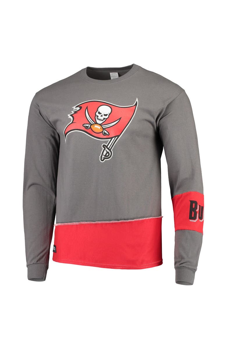 REFRIED APPAREL Men's Refried Apparel Pewter/Red Tampa Bay Buccaneers Sustainable Upcycled Angle Long Sleeve T-Shirt, Alternate, color, Pewter
