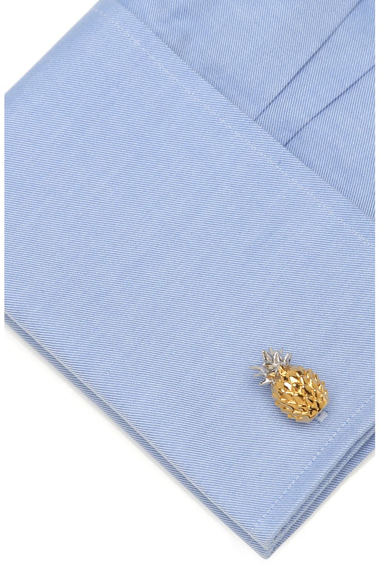 3D Pineapple Cuff Links, Alternate, color, GOLD