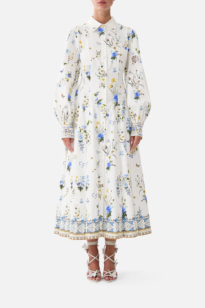 Button Front Midi Shirt Dress, Main, color, Dandelion Skies