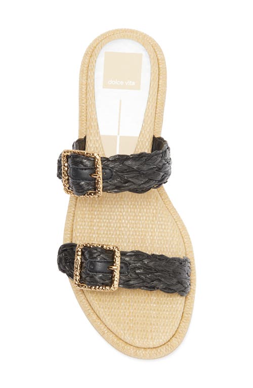 Dolce Vita Alaina Womens Raffia Slip On Slide Sandals In Onyx