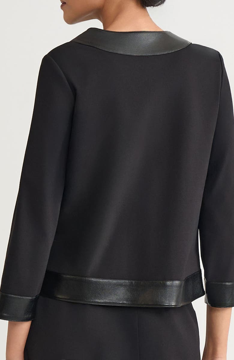 Ming Wang Faux Leather Trim Stretch Ponte Jacket, Alternate, color, Black