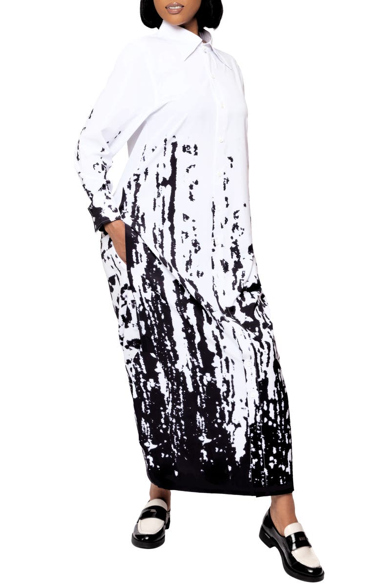 Dai Moda Bali Print Long Sleeve Maxi Shirtdress, Alternate, color, White