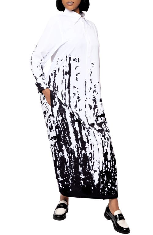Dai Moda Bali Print Long Sleeve Maxi Shirtdress In White