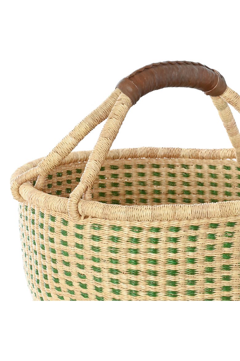 Forest Green and Natural Checked Bolga Basket, Alternate, color, Green