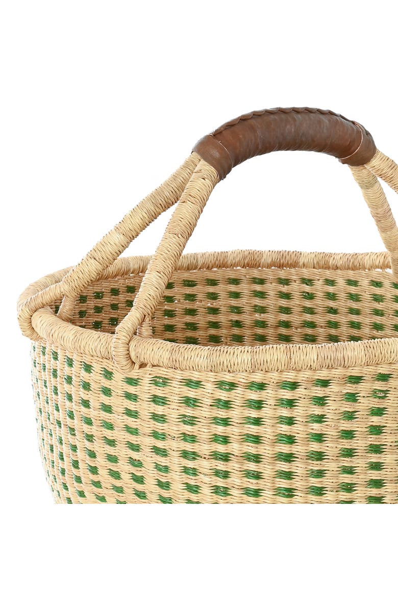 African Modern Forest Green and Natural Checked Bolga Basket, Alternate, color, Green