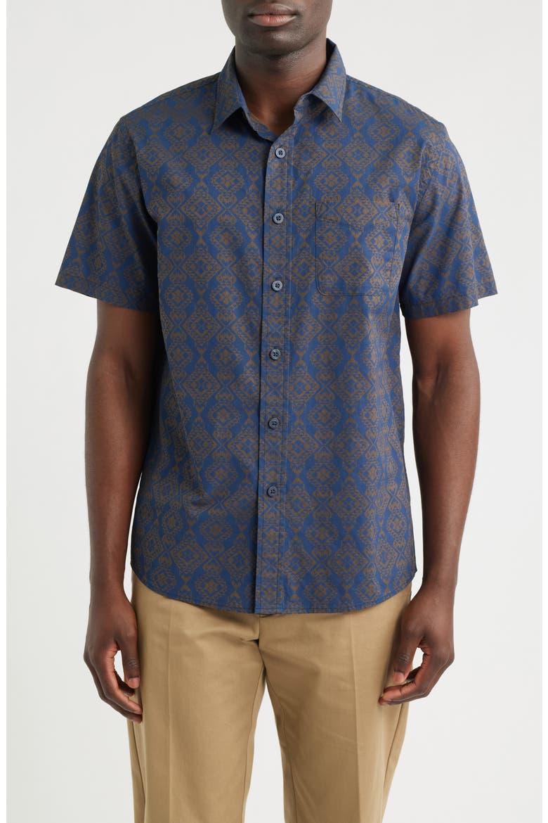 Shoreline Short Sleeve Cotton Button-Up Shirt, Main, color, ECHO BAY NAVY