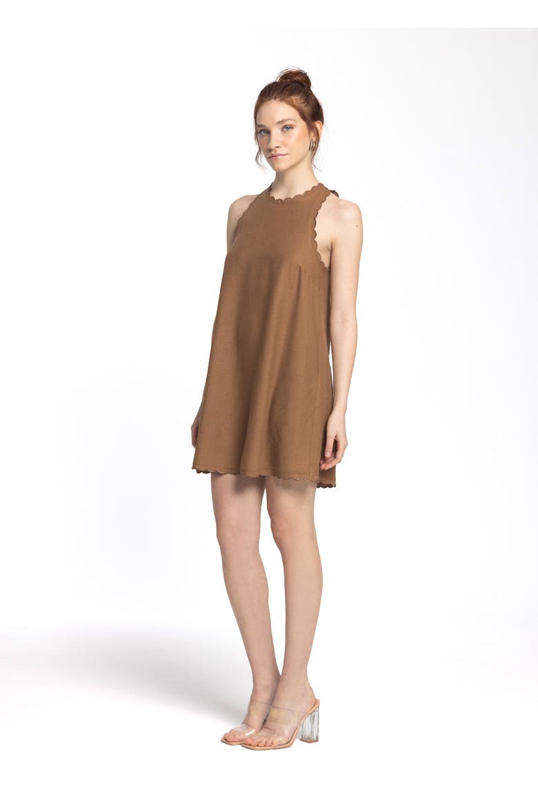 Calia Linen Blend Sleeveless Fit & Flare Mini Dress, Main, color, Brown