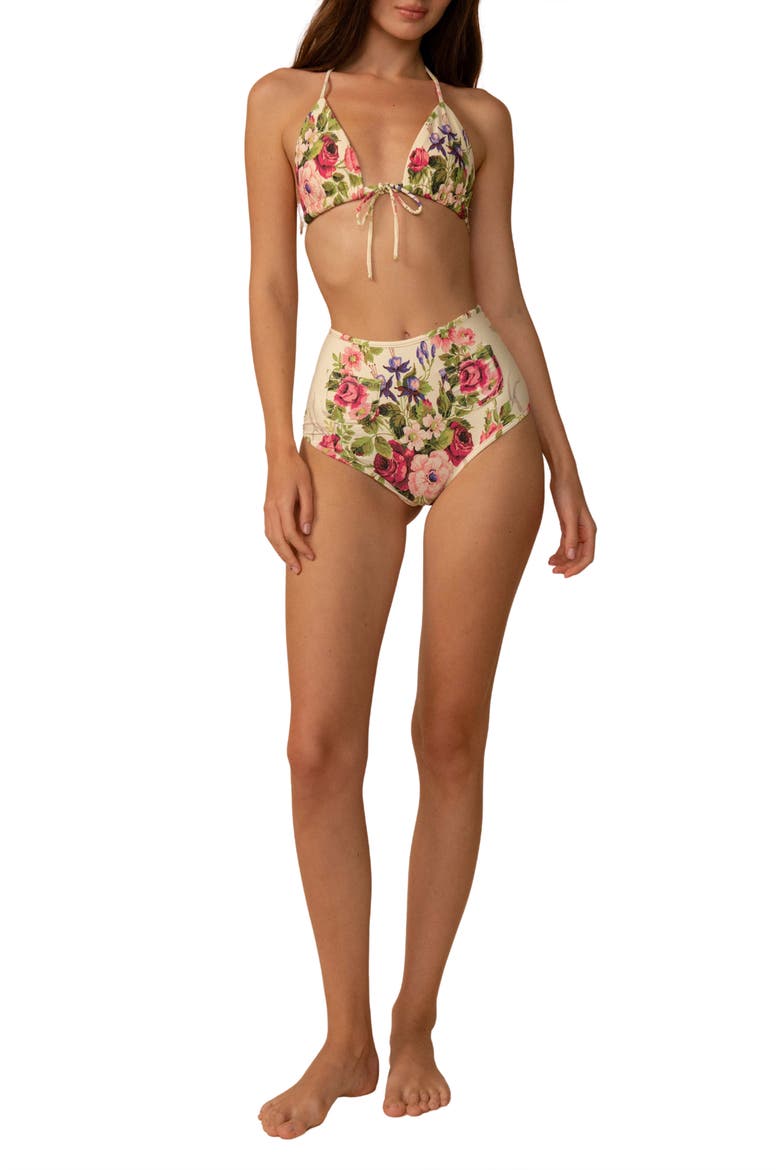Polly Floral High Waist Bikini Bottoms, Alternate, color, BOUQUET