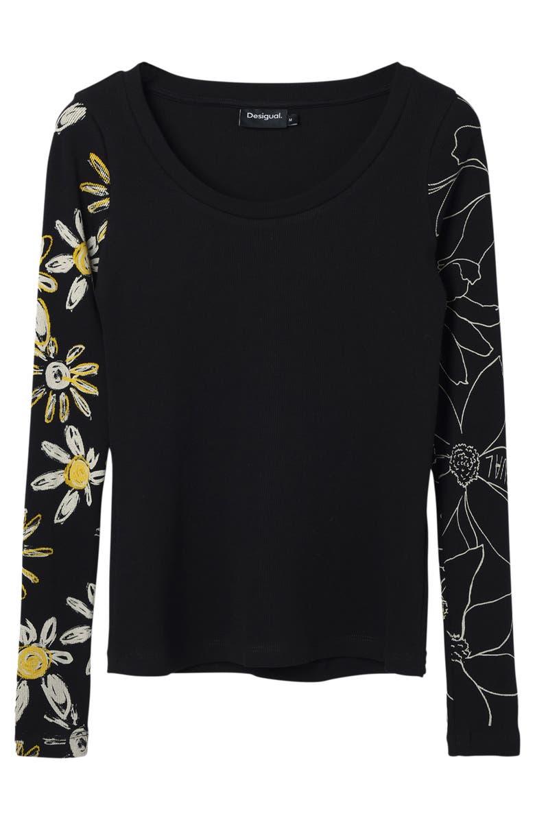 Desigual Ribbed Floral T-Shirt, Alternate, color, Black