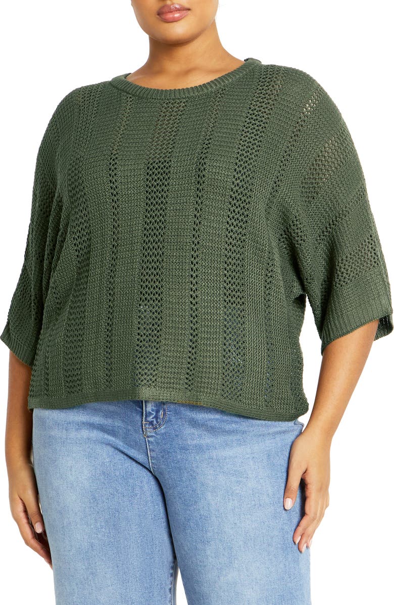 City Chic Sienna Open Stitch Sweater, Main, color, Khaki
