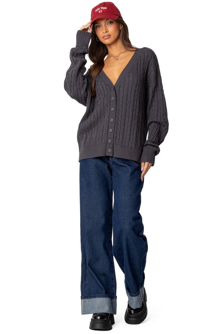Francine Oversize Cable Cotton Cardigan, Alternate, color, DARK-GRAY
