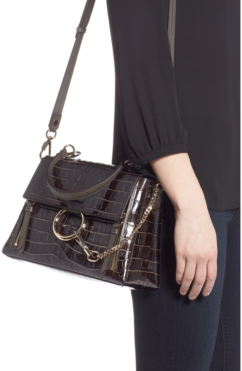 Chloé Medium Faye Day Croc Embossed Leather Shoulder Bag, Alternate, color,