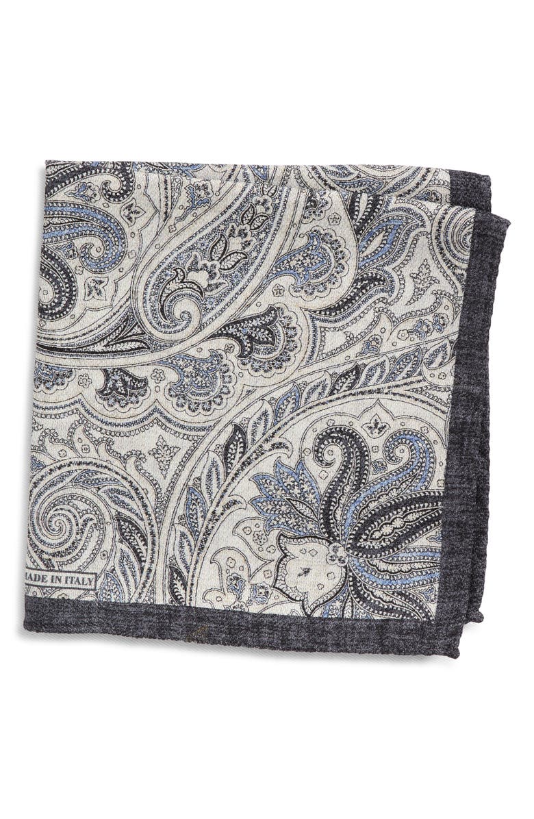 Nordstrom Paisley Silk Pocket Square, Main, color, Black