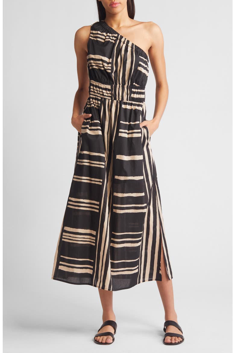 Selani Stripe One-Shoulder Cotton Midi Dress, Main, color, ISLAND STRIPE