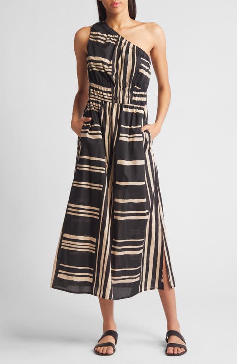Selani Stripe One-Shoulder Cotton Midi Dress