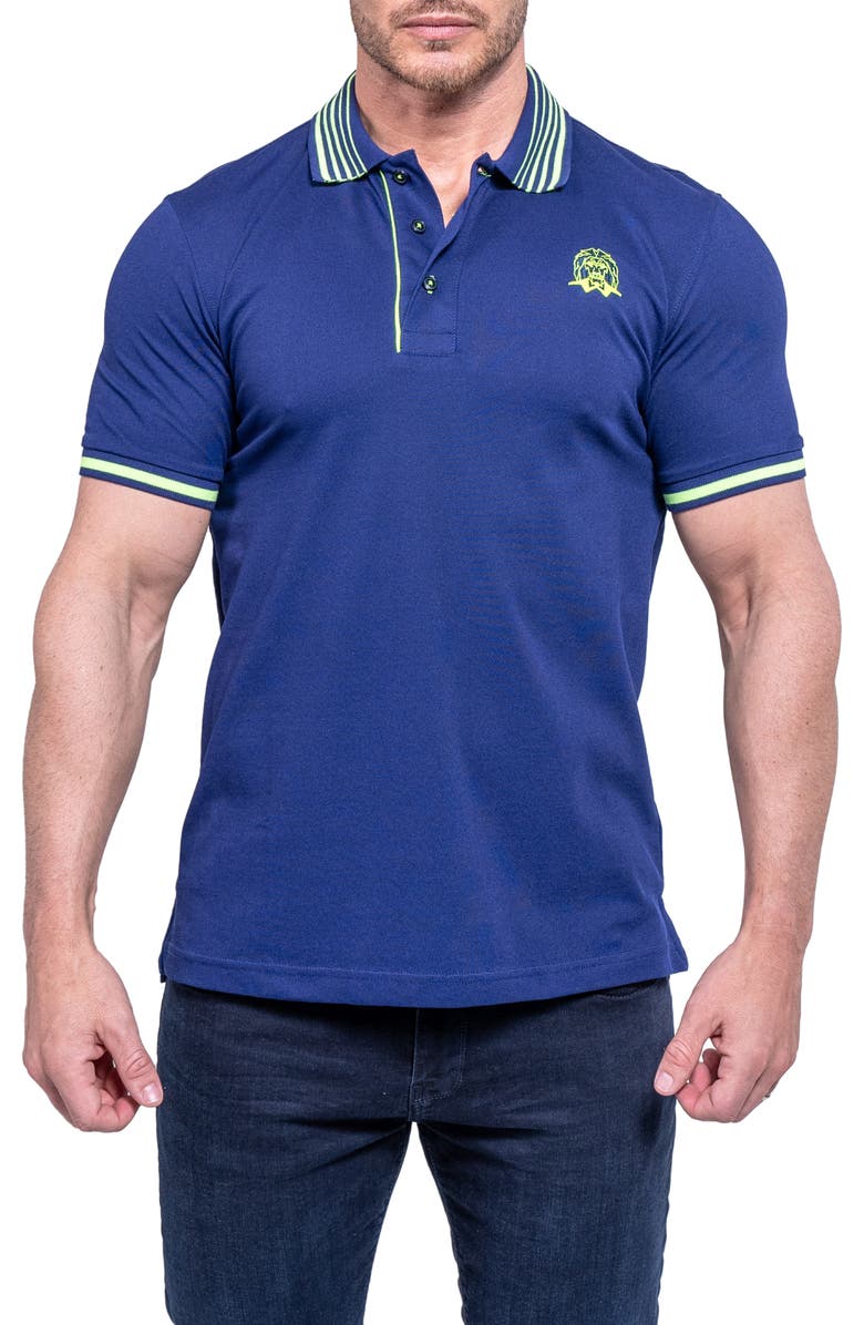 Maceoo Tipped Embroidered Logo Polo, Main, color, Blue