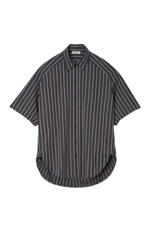Sandro Oversized Striped Rhinestone Shirt In Blue