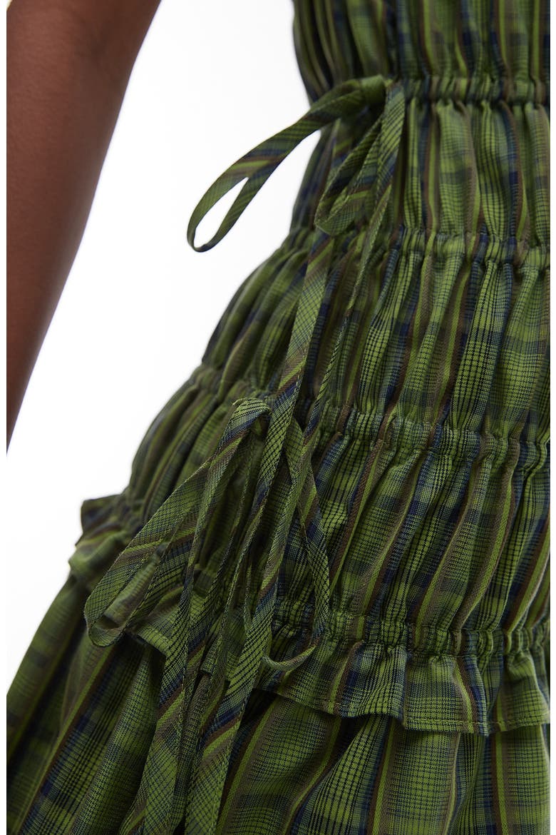 Plaid Ruched Cotton Maxi Dress, Alternate, color, MID GREEN