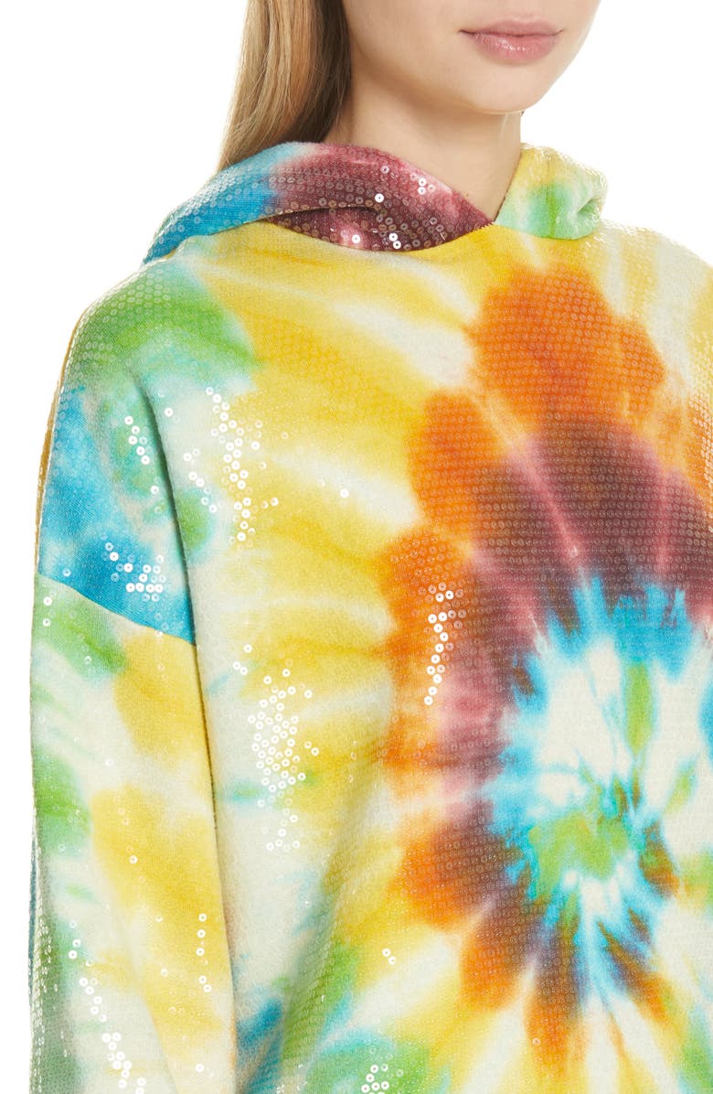 R13 Sequin Tie Dye Rainbow Hoodie, Alternate, color,