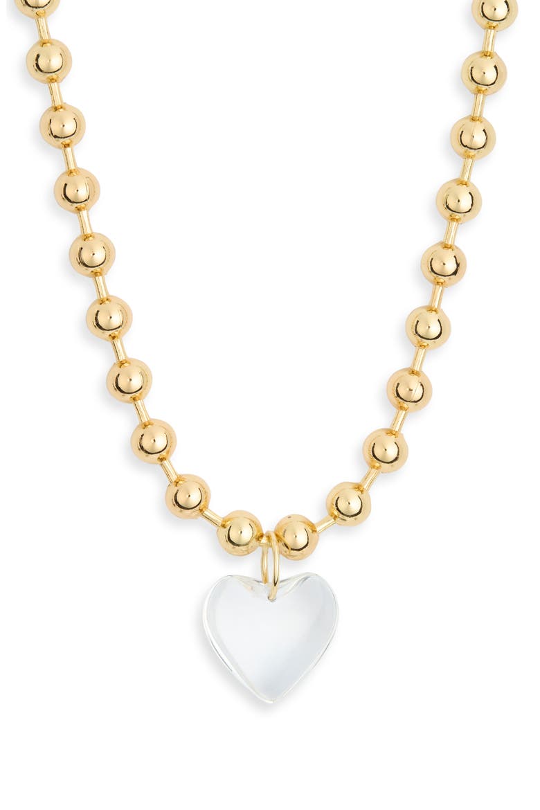 Clear Heart Pendant Necklace, Main, color, GOLD