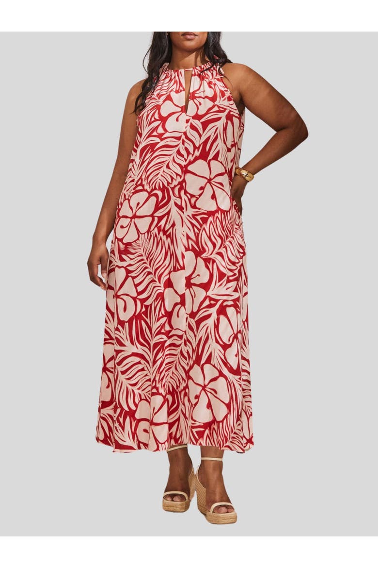 Floral Print Halter Neck Maxi Dress, Alternate, color, Red
