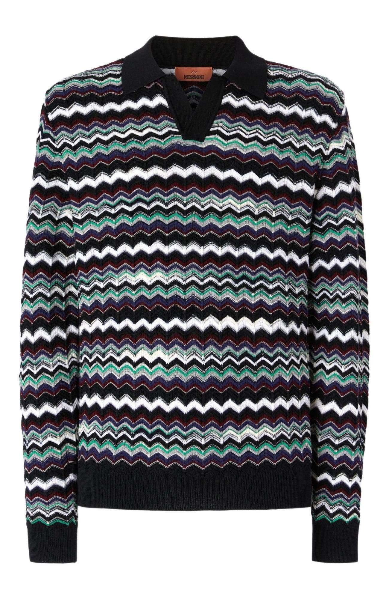 Long Sleeve Polo With V-neck And Zigzag Pattern - image 4
