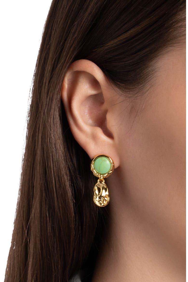 Brut Reconstituted Turquoise Coin Drop Earrings, Alternate, color, GREEN/ GOLD
