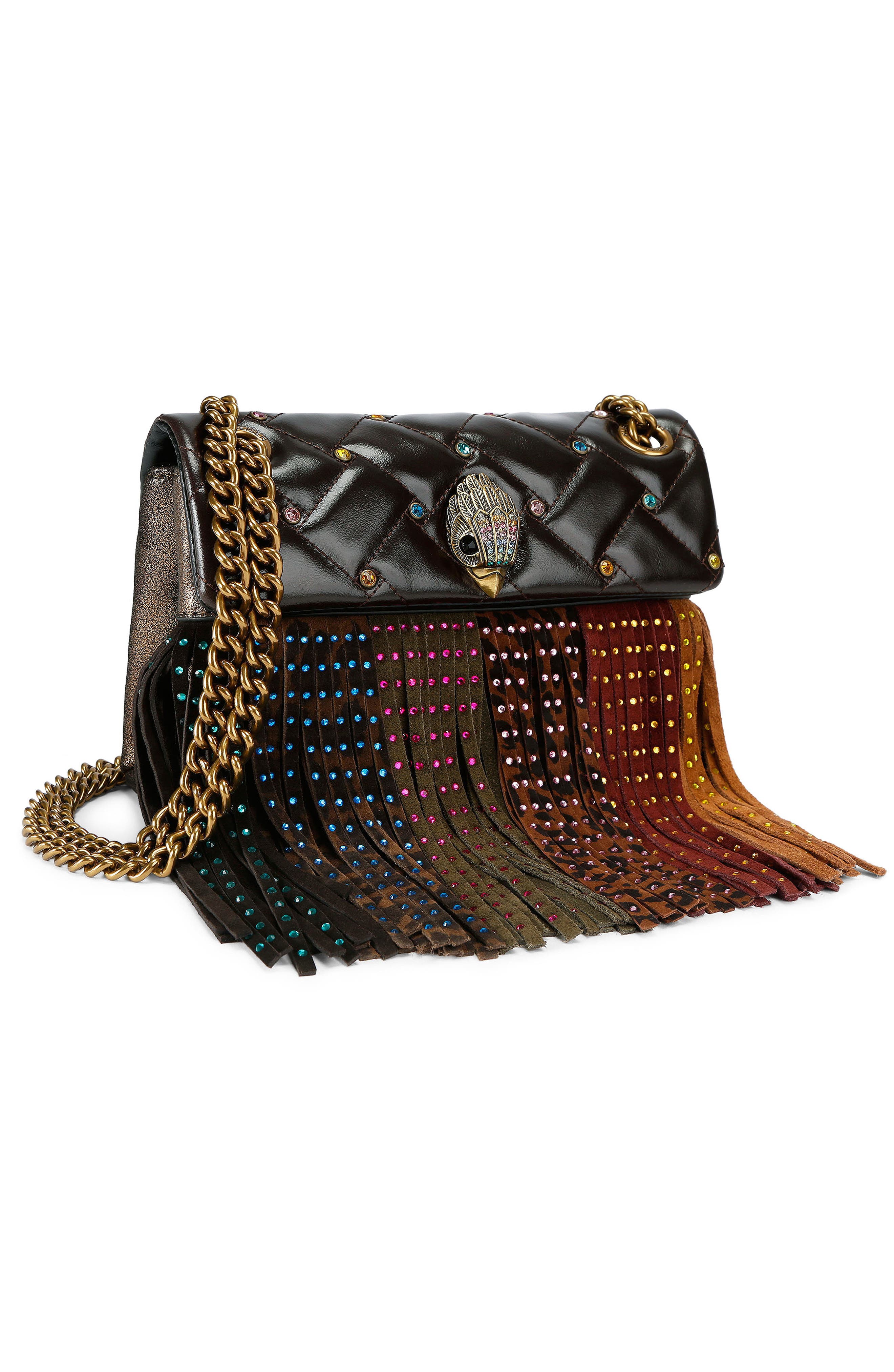 Kurt Geiger London Mini Kensington Fringe Convertible Crossbody Bag, Alternate, color, Open Brown
