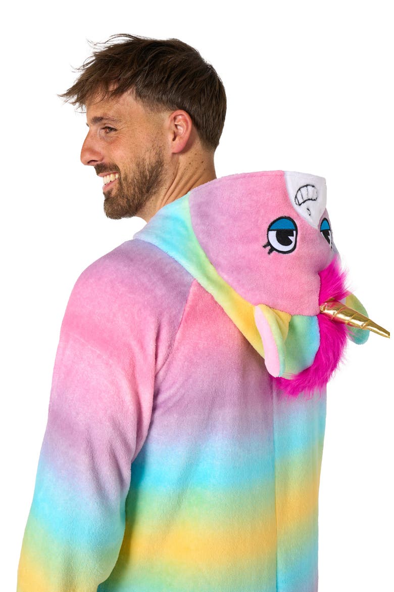 Unicorn Hooded Fleece Costume Jumpsuit, Alternate, color, PINK/ WHITE MULTI