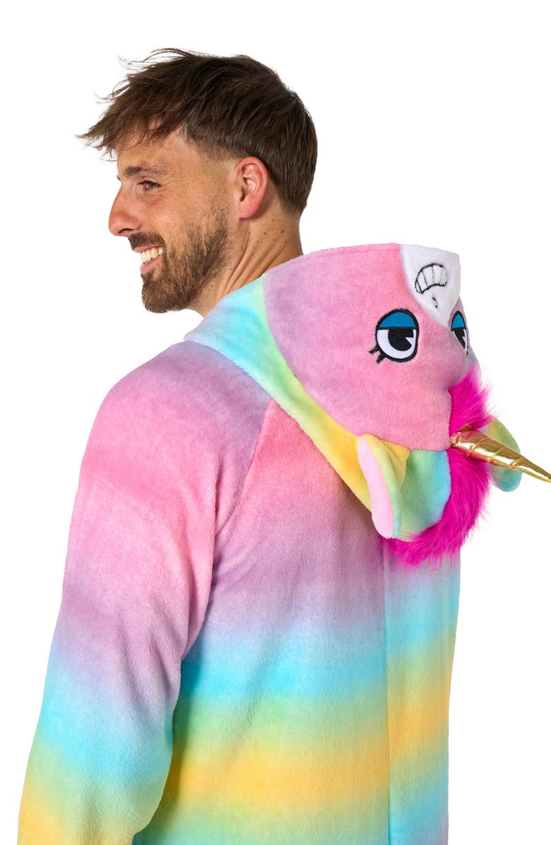 OppoSuits Unicorn Hooded Fleece Costume Jumpsuit, Alternate, color, Pink/ White Multi