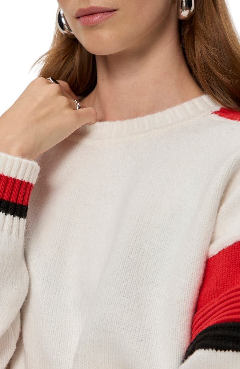 Sanctuary Sporty Stripe Crewneck Sweater, Alternate, color, Cherry Lacquer Red