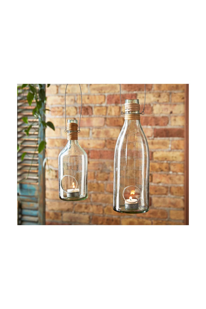 Recycled Blown Glass Bottle Lantern Tealight Candle Holder, Alternate, color, Clear
