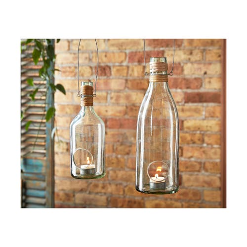 Tag Recycled Blown Glass Bottle Lantern Tealight Candle Holder In Transparent