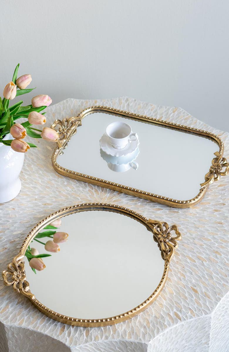A & B Home Ornate Mirrored Tray, Alternate, color, Gold