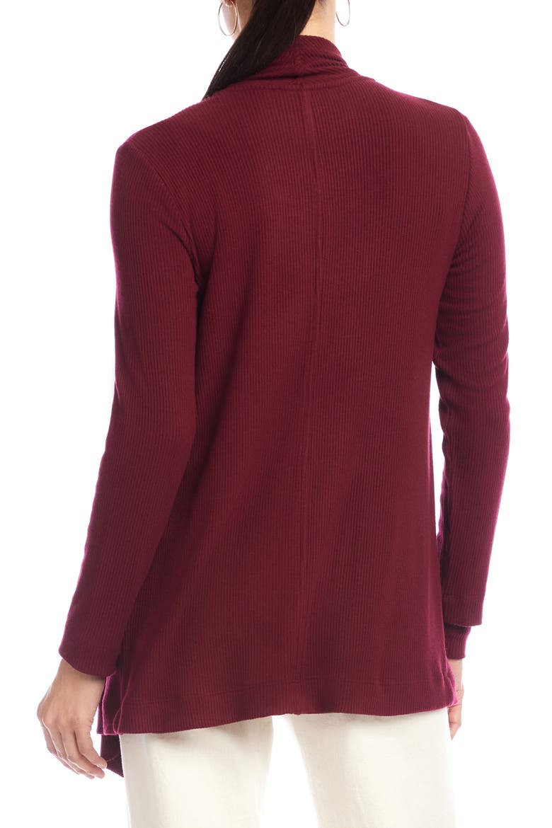 Rib Draped Open Front Cardigan, Alternate, color, WINE