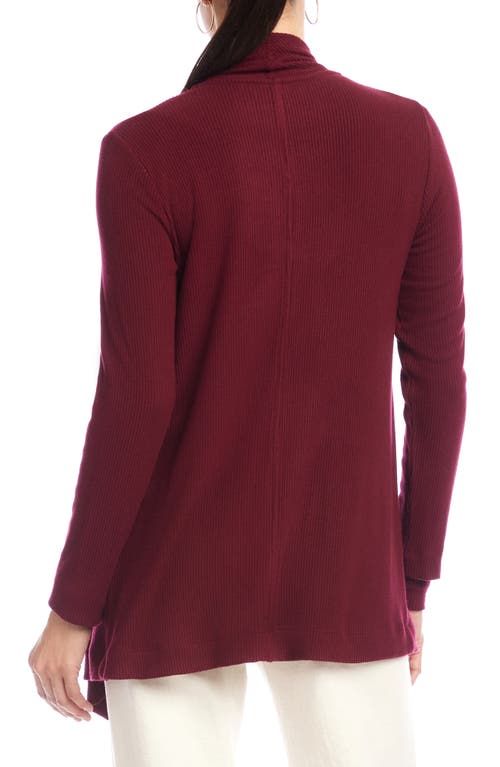 Karen Kane Rib Draped Open Front Cardigan In Burgundy