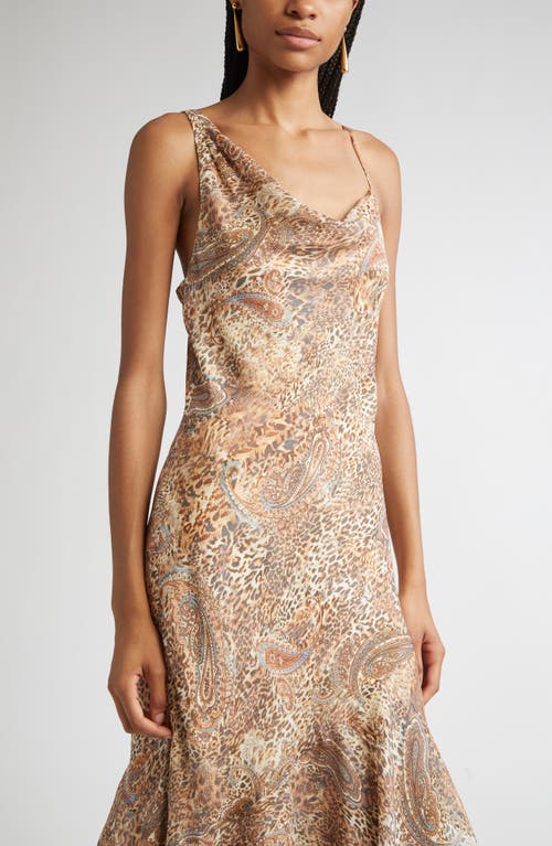 L'agence Viola Mixed Print Tiered Silk Gown In Neutral