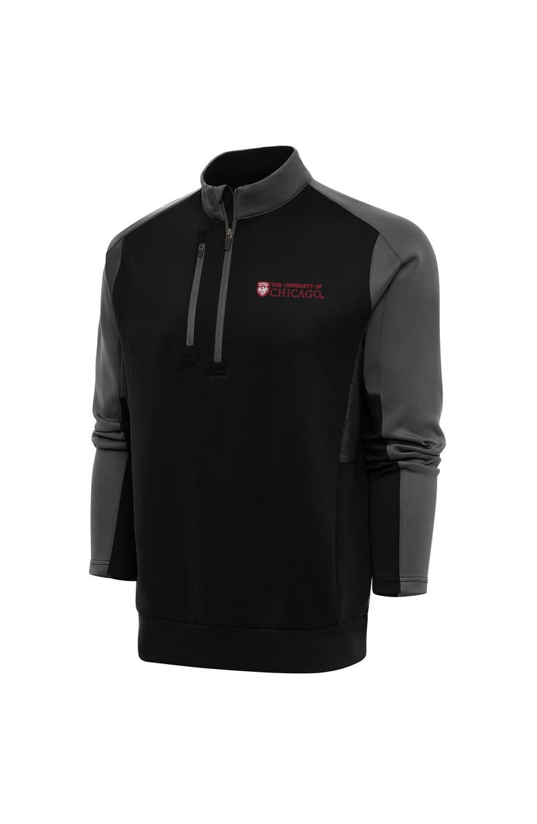 ANTIGUA Men's Antigua  Black/Pewter UChicago Maroons Team Quarter-Zip Pullover Top, Main, color, 