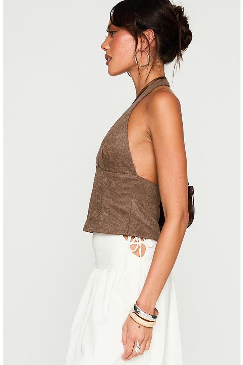 Down the Line Crop Halter Top, Alternate, color, BROWN