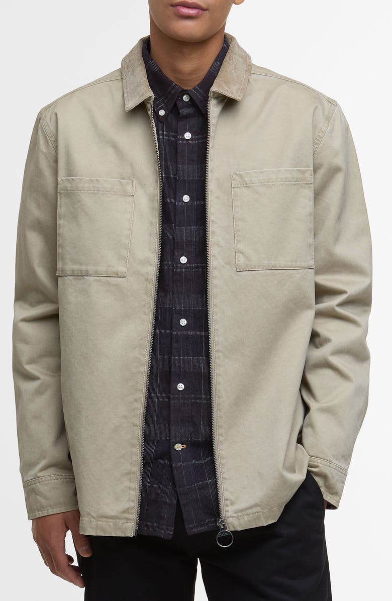Barbour Lenker Twill Zip Overshirt, Main, color, Stone